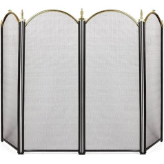 Amagabeli Spark Guard Fireplace Guard 4-Piece Gold Wrought Iron Fireplace Standing Gate Decorative Mesh Solid Steel Spark Guard Outdoor Tools Accessories