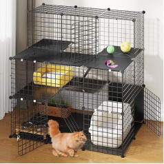 YITAHOME Large Indoor Cat Cage Cat Enclosure with Balcony, Removable 3-Tier Metal Wire Kennels, DIY Cat Kennels, Playpen, Catio for 1-3 Cats, 106 x 71 x 106 cm