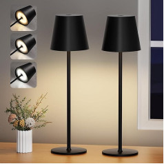 PreeOtti Wireless Table Lamp, Set of 2, Dimmable Table Lamp, Battery LED with 3 Colour Temperatures, Continuously Dimmable, Touch Lamp with USB-C Rechargeable for Outdoor Bedside Table, Dining Table,