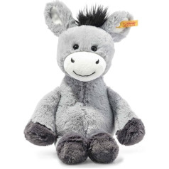 Steiff Cuddly Toy Dinkie Donkey, Cute Stuffed Toy with Plastic Eyes, Children, Boys & Girls, Soft Cuddly Friends, Plush Toy 30 cm, Light Grey, 073748