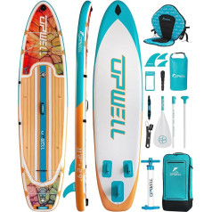 UPWELL Inflatable Stand Up Paddle Board 350/340/335/320 cm with SUP Accessories Including Backpack, Repair Kits, Non-Slip Deck, Kayak Seat, Lead, 3 Fins, Paddle and Hand Pump