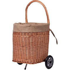 Dobar Practical Firewood Trolley Made of Peeled Willow with Sturdy Plastic Wheels Firewood Basket Brown 44 x 40 x 93 cm
