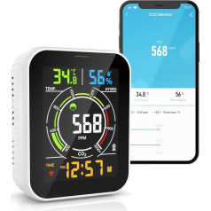 Brandson - CO2 Detector WiFi - Meter WLAN Air Quality Tester - Carbon Dioxide Sensor Measurement PPM - Tuya Smart Home - Indoor Air Ventilation Recommended - Temperature - Humidity Hygrometer