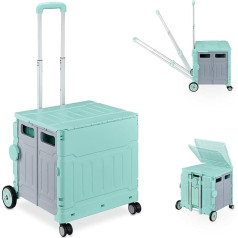Relaxdays Folding Shopping Trolley with Wheels, Lid and Tilting Telescopic Handle, up to 50 kg, Turquoise/Grey