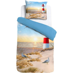 ESPiCO Reversible Bed Linen Sleep and Dream Lighthouse Colourful Beach Seagull Seagull Birds Baltic Sea North Sea Sunset Dune Renforcé, Size: 135 cm x 200 cm