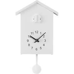 Kamanan Cuckoo Clock, Modern Pendulum Clock, Wall Clock with Pendulum, Modern Black Forest Clock with Night Sleep Function, Bird Voice (White)