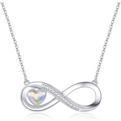 Women's Infinity Heart Necklace, 925 Sterling Silver, Crystal Chains Pendant with Cubic Zirconia, Birthday, Valentine's Day, Christmas, Mother's Day, Jewellery Gifts for Women, Girlfriend, Wife, Mum,