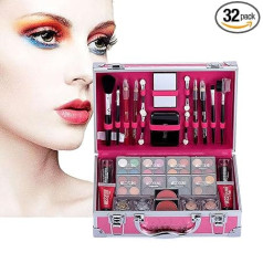 32 Items Makeup Set, Cosmetics Make-Up Cassette, Cosmetic Eyeshadow Palette, with Concealer, Face Powder, Blush, Lipstick, Eyebrow Powder and Eyeliner