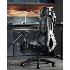 AutoFull G5 Office Chair, Ergonomic Office Chair with 6D Lumbar Support, 360° Adjustable Mesh Chair with Armrest, Adjustable Computer Chair with Footrest, Silver