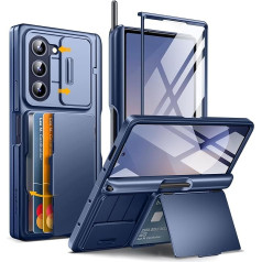 Tongate Case for Z Fold 6, with Card Holder & S Pen Holder [Glass Screen Protector & Camera Cover] Heavy Duty Hinge Protection Wallet Kickstand Phone Case for Samsung Galaxy Z Fold 6, Navy Blue
