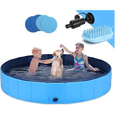 Dog Pool Swimming Pool Foldable Dog 63 x 12 Inch Paddling Pool Swimming Pool Children's Pool Dog Bath Doggy Pool for Large Pet Dog Cat Children PVC Non-Slip (Bonus Pet Bath Brush)