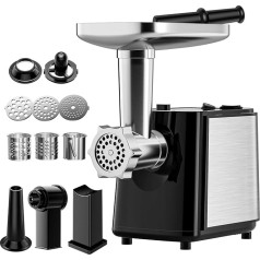 Biebuxo Electric Meat Grinder 2000 W, 3-in-1 Meat Grinder with 3 Grinding Plates Made of Stainless Steel, for Quick Chopping