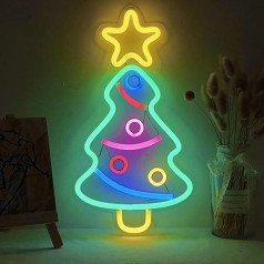 Nuziku Christmas Silhouette Lights, LED Christmas Lights, Outdoor Lights with 3D Christmas Tree Shape, USB Powered Neon Christmas Lights for Outdoor, Wall Christmas Lights for Home,