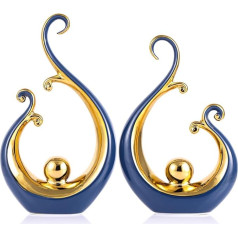 Modern Abstract Art Ceramic Statue Home Decoration Sculpture Set of 2, Blue and Gold Decoration Ornaments for Living Room Dining Room Office Cabinet Bar Shelf Table Centerpieces Blue Luxury Sculpture