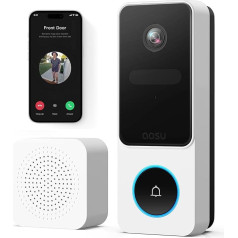 AOSU 2K HD Doorbell with Camera Wireless, Smart Video Doorbell with Gong, 170° Wide Angle, PIR Motion Detection and Package Detection, Night Vision, 2-Way Audio, 2.4/5 GHz WiFi, Compatible with Alexa