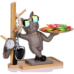 Grey Resin Bulldog Tray Statue Entrance Decor Multipurpose Holder for Keys, Candy, Jewellery and Earrings - Perfect for Home Decoration,Modern Art,Dining Table,Entryway