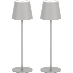 Klighten Pack of 2 LED Dimmable Battery Sand Grey Table Lamp Wireless, Rechargeable Warm Light Colour 3000 K Table Lamp for Indoor and Outdoor Use with USB-C, Aluminium, IP54 Waterproof