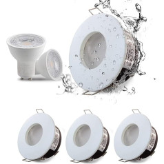 Sweier LED Recessed Spotlight, GU10, White, 5 W, IP65, Bathroom Ceiling Spotlight, Cool White, 6000 K, Recessed Lights, 230 V LED Spotlight, 430 LM Recessed Spotlight for Bathroom, Hole Size 2.76