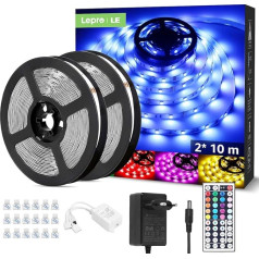 LE LED Strip 20 m (2 x 10 m), RGB LED Strip Strip, 5050 SMD 600 LEDs Strips, 12 V, Self-Adhesive Light Strip with 44 Button Remote Control, Flexible LED Strip, LED Fairy Lights IP20 for Home, Party,