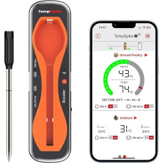 ThermoPro TempSpike Bluetooth Meat Thermometer, Wireless, 150 m Range, IP67, for Roasting, for Oven, Grill, Smoker, Rotisserie, Airfryer, Dishwasher-Safe