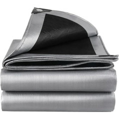 Tarpaulin Waterproof Tarpaulin with Eyelets Tarp Tarpaulin Fabric Tarpaulin Protective Tarpaulin Tent Tarpaulin Garden Wood Garden Furniture Camping (Grey Black 260 g/m², 5 x 6 m)