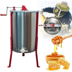Manual Honey Extractor, 4 Frame Honey Spinner Extractor, Stainless Steel Beekeeping Extraction Apiary Centrifuge Equipment Manual Crank Bee Separator with Height Adjustable Stand