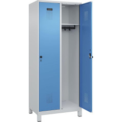 C + P Möbelsysteme C+P | Spind Evolo Plus | 2 Abteile | lichtgrau/lichtblau | B 800 mm | mit Breiten Füßen | Drehriegel