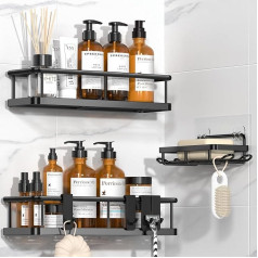 YASONIC Shower Shelf No Drilling Bathroom Organiser, Bathroom Shelf, Shower Shelf, Shower Holder, Shampoo Holder for Shower, Rustproof Bathroom Shelf, Black, Pack of 3