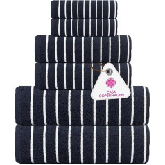 Casa Copenhagen Ecstatic 6 Piece Towel Set - Navy Blue 600gsm 2 Bath Towels, 2 Hand Towels, 2 Face Cloths Soft Egyptian Cotton for Bathroom, Kitchen and Shower