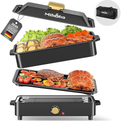 Electric Skill for Grill and Hotpot with Carry Bag, 1400 W, 2-in-1 Multifunctional Pan, Electric Grill, Slow Cooker, Large Capacity, Non-Stick Vessel with Lid, Adjustable Stove (Black)