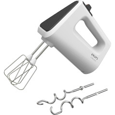 Krups GN4001 3 Mix 4000 Hand Mixer | 450 Watt | Robust Design | Variable Speed Control | Turbo and Eject Function | Includes 2 Whisks and 2 Dough Hooks | White/Grey