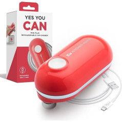Kitchen Mama Mini Plus Wiederaufladbarer elektrischer Dosenöffner: Kompakt, Aufladen über Typ-C Ladekabel, freihändig, automatische Abschaltung, glatte Ränder, lebensmittelecht (Rot)