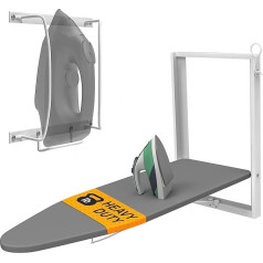 Xabitat Wall Mounted Ironing Board with Iron Holder, 36.2 x 12.2 inch, Compact Bracket, Folding for Small Spaces, Space Saving, with Cotton Fabric Cover, White and Grey
