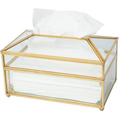 SLHEQING Tissue Box, Cosmetic Tissues Box, Glass Tissue Dispenser, Gold Tissue Box for Dresser, Bathroom, Office, Decor