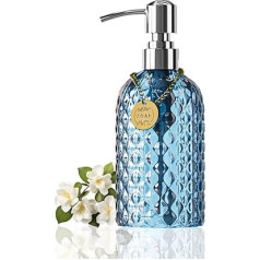 Aywaiw 12oz Kitchen Glass Soap Bottle, Bathroom Soap Dispenser, 304 Stainless Steel Pump, Refillable Liquid Glass Soap Dispenser, Home Decoration, Blue