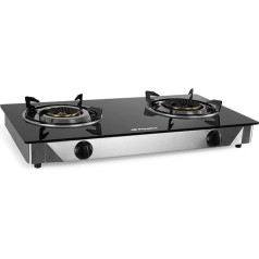Orbegozo FO 2720 - Gas Stove, Two Burners with Triple Crown, Butane or Propane, Piezo Ignition, Tempered Glass Surface, Stainless Steel Case, Multi-Colour