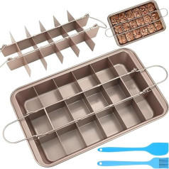 Brownie Tin and Silicone Brush Set, Brownie Tray with Removable Dividers, Thickened Carbon Steel and Non-Stick Coating, Professional Brownie Bakeware for
