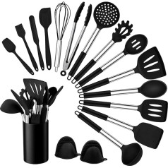 Homikit Kitchen Utensil Set, 17 Pieces Silicone Kitchen Utensils Cooking Utensils Set, Non-Stick Heat Resistant Cooking Cutlery Set with Stainless Steel Handle, Healthy and Durable, Dishwasher Safe,