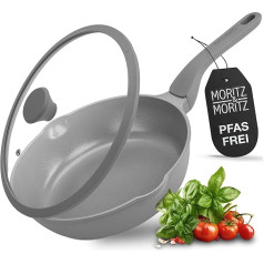 Moritz & Moritz 26 cm Multi Pan with Lid, Grey, Pan with Non-Stick Coating and Soft-Touch Handle, Ideal for Frying, Braising and Steaming, 26 cm Diameter, Suitable for All Types of Cookers