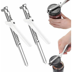 Effortless Arthritis Jar Opener for Seniors, Multifunctional Can and Can Opener, Easy Grip for Weak Hands, Non-Slip, Stainless Steel, Effortlessly Opens Jars, Bottles and Cans (2, White)