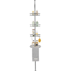 Kindrino Height Adjustable Shower Caddy Bathroom Shelf 73-266cm 4-Tier Bath Bathroom Shelf Grey