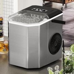 Ice Cube Maker - Fast 6 Minutes 9 Bullet Ice Production, Bring Your Own Cleaning Design, Ideal for Home, Kitchen, Camping - Cars and Parties (Stainless Steel Silver)