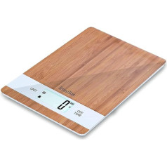 TERRAILLON Bamboo Kitchen Scales USB Rechargeable with Automatic Shut-Off - Tare Function and Fluid Conversion - Range 5kg - Bamboo