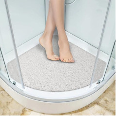 Corner Shower Mat, Non-Slip Anti-Mould Bath Mat 60 x 60 cm, Loofah Shower Mats for Indoor Shower, Sector Bath Mats with Drain, Quick Drying Bath Mat for Bathroom Floor, Elderly (White)