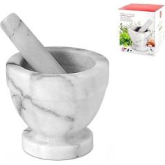 Home Marble Mortar and Pestle, White/Grey, 12 cm