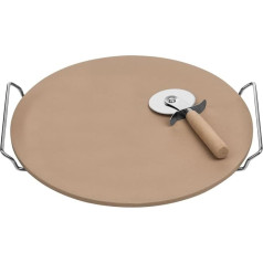 Premier Housewares Pizza Stone and Cutter Set, Stoneware Board/Chrome Stand, 4 x 35 x 33 cm, Natural