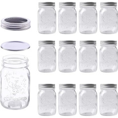 MEETOZ 12 Pack Clear Mason Jars with Regular Lids and Ties, Ideal for Jam, Dishwasher Safe, Mason Jar for Fermenting, Kombucha, Kefir, Storage and Preserving, 12 Pack (Type A)