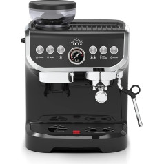 ELETTROFERRO ITALIA ES6519 Espresso Machine with Integrated Coffee Grinder Moderna for Coffee Beans and Powder, Milk Frother, Filter 1 and 2 Cups, 1450 W, Black