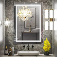sunrik Bianco Freddo Mirror with Lighting, Bathroom Mirror with Lighting 50 x 70 cm, Bathroom Mirror with Touch Switch, Bathroom Mirror with Lighting 6500 K