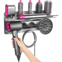 Hair Dryer Holder, Compatible with Dyson Supersonic Hair Dryer, Compatible with Dyson Airwrap Styler, Organiser, Storage, 2-in-1, Wall Mounted, Stand, Fits Curler, Diffuser, 2